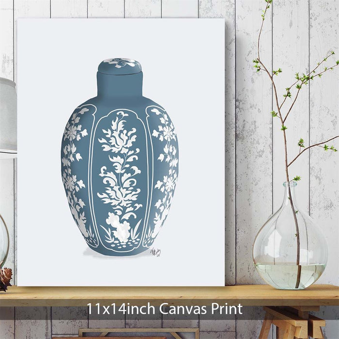 Chinoiserie Vase Vine Grey Blue, Art Print | Framed Black