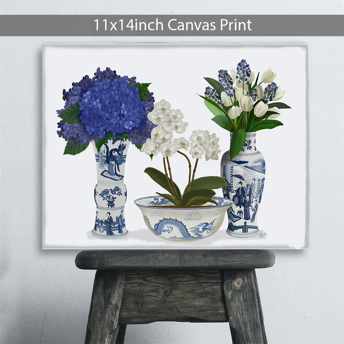 Chinoiserie Flower Trio 2, Blue, Art Print | Framed Black