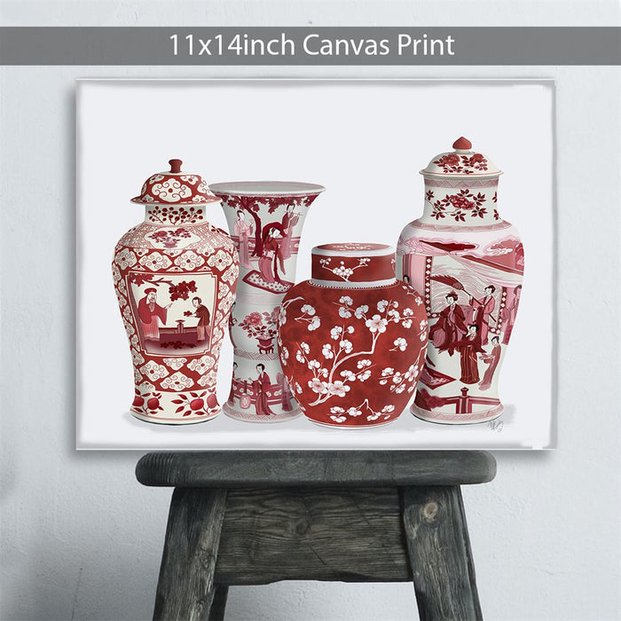 Chinoiserie Vase Quartet 1, Red, Art Print | Framed Black