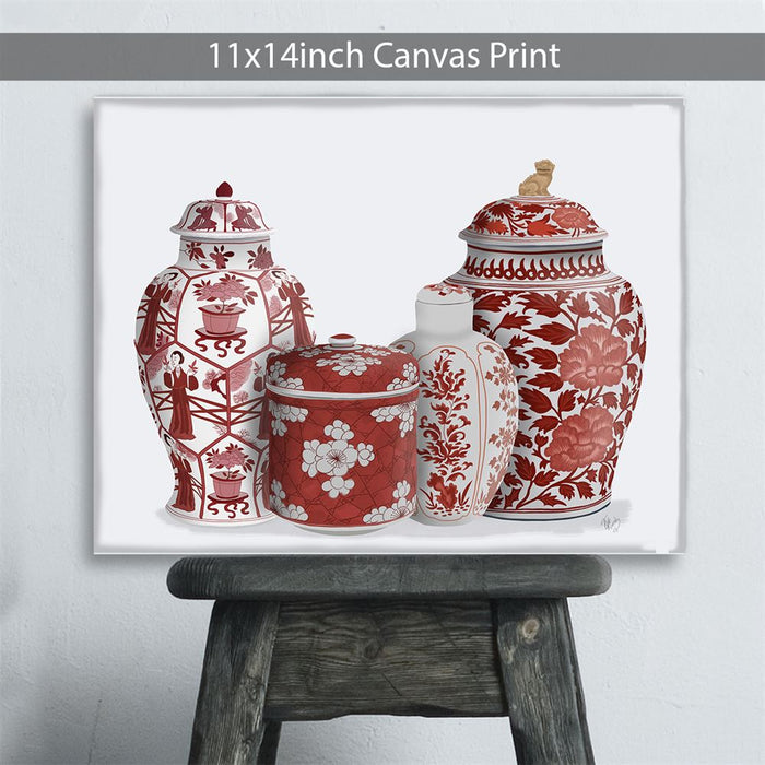 Chinoiserie Vase Quartet 2, Red, Art Print | Framed Black