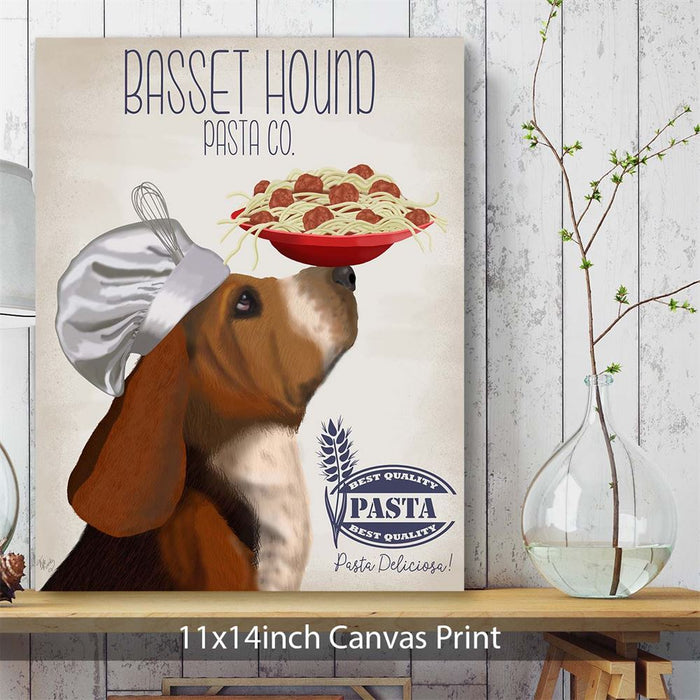 Basset Hound Pasta Cream, Dog Art Print, Wall art | Canvas 11x14inch