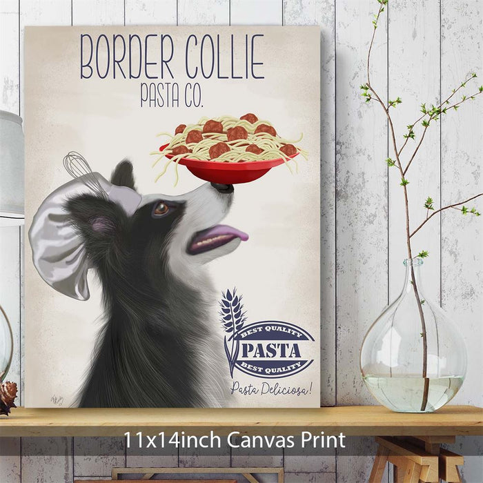 Border Collie Black White Pasta Cream, Dog Art Print, Wall art | Canvas 11x14inch