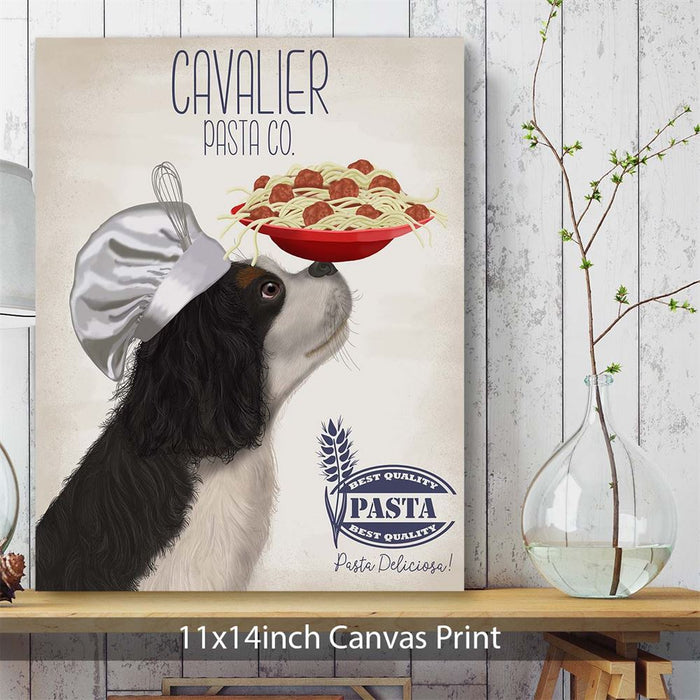 Cavalier Spaniel Black White Pasta Cream, Dog Art Print, Wall art | Canvas 11x14inch