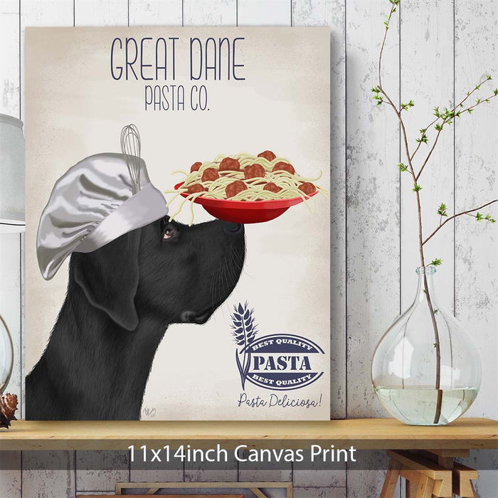 Great Dane Black Pasta Cream, Dog Art Print, Wall art | Canvas 11x14inch