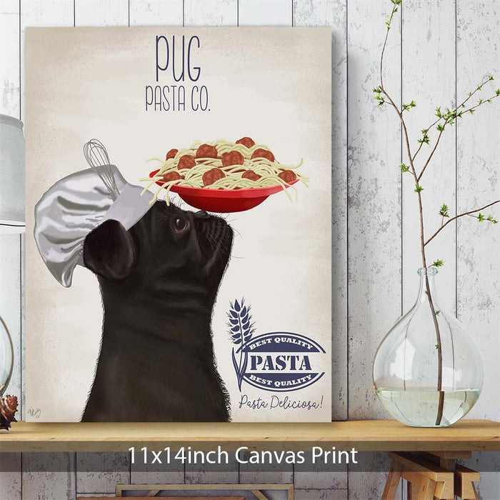 Pug Black Pasta Cream, Dog Art Print, Wall art | Framed White