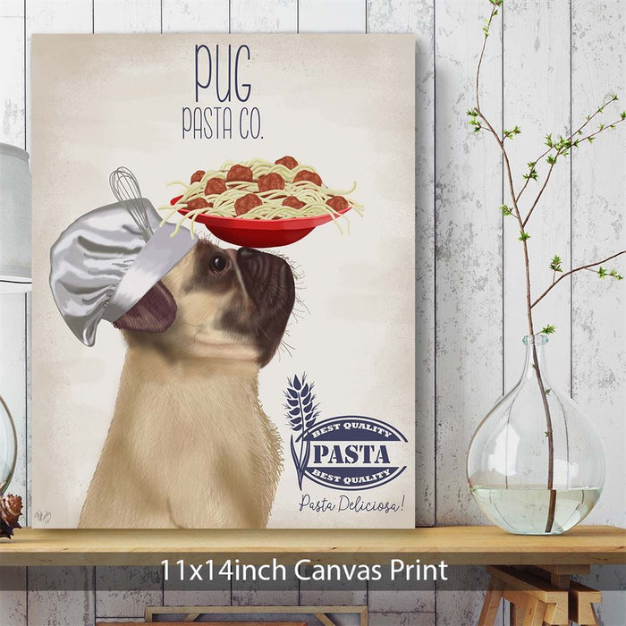 Pug Fawn Pasta Cream, Dog Art Print, Wall art | Framed White