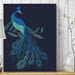 Peacock with Doodle Tail on Blue , Art Print, Wall Art | Print 24x36in