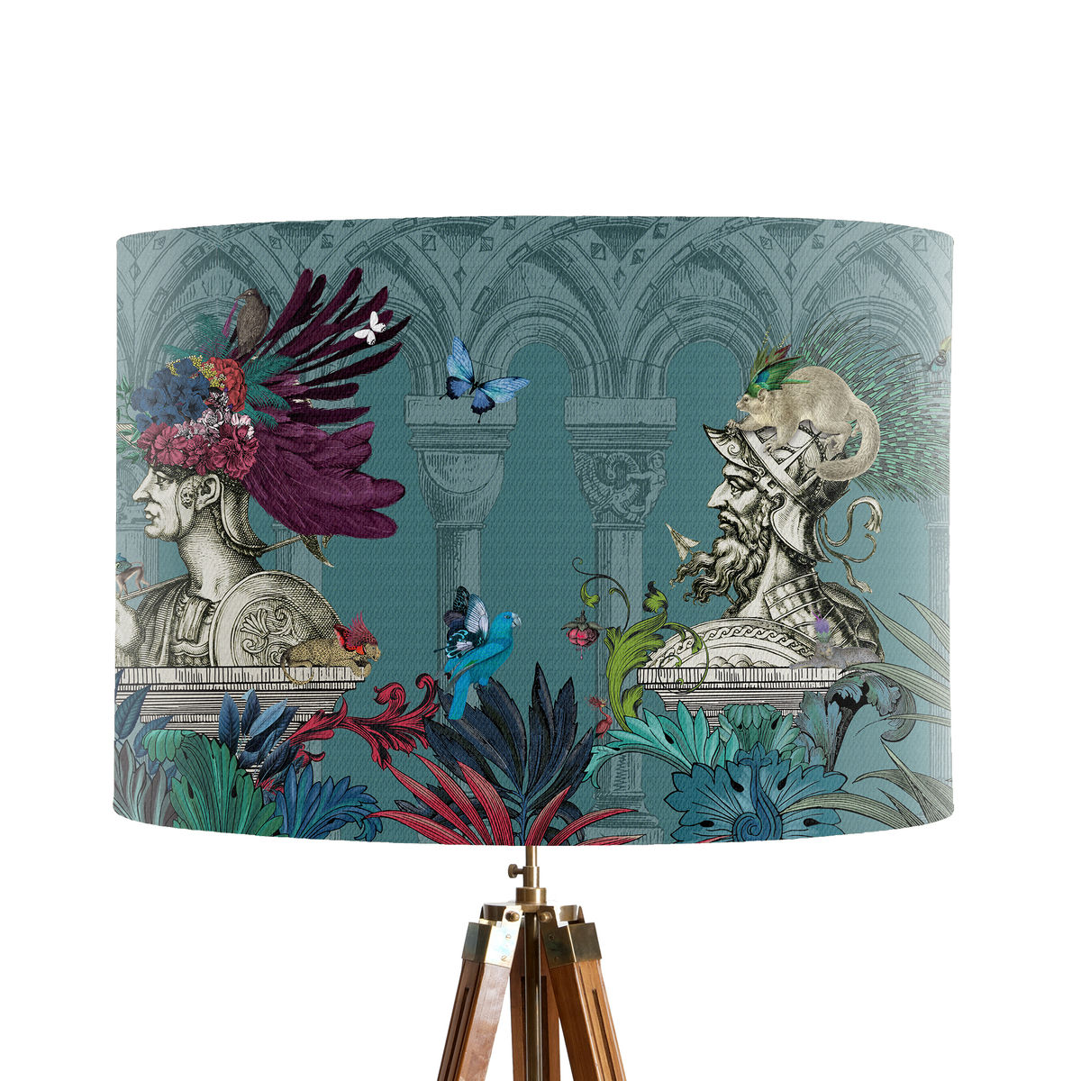 Petasus Flora, Blue/Green, Lamp shade, Drum, Pendant Lighting — FabFunky