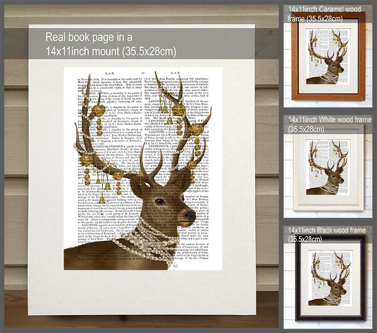 Deer with Gold Bells, Antiquarian Book Prints, Art Print, Wall Art —  FabFunky